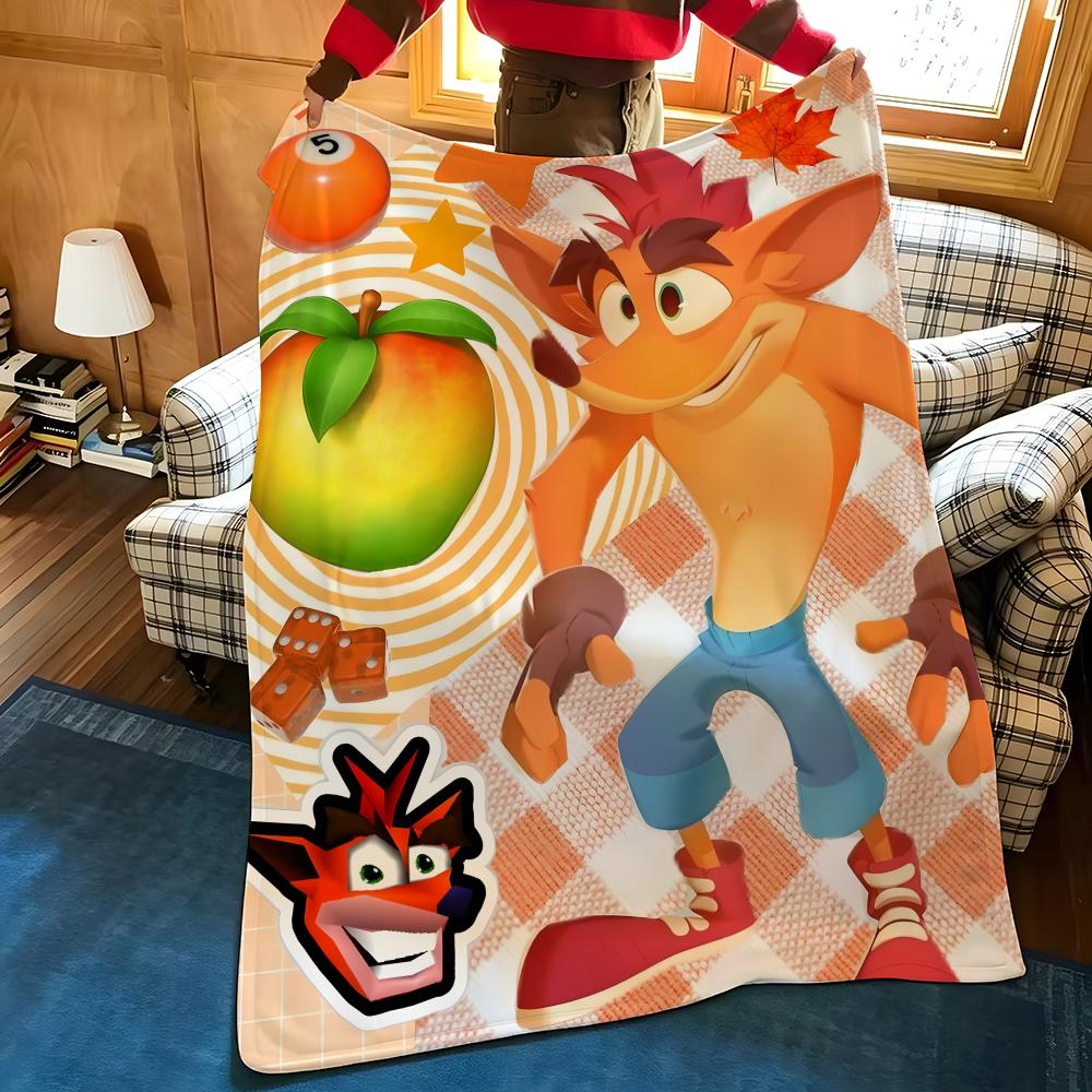 Game C-Crash B-Bandicoot Throw Flannel Cozy Print Blanket, Portable, Durable Machine Washable cute Cool