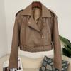 European & American Style Women's Short Leather Jacket - Spring/Autumn Casual Slim Lapel Coat