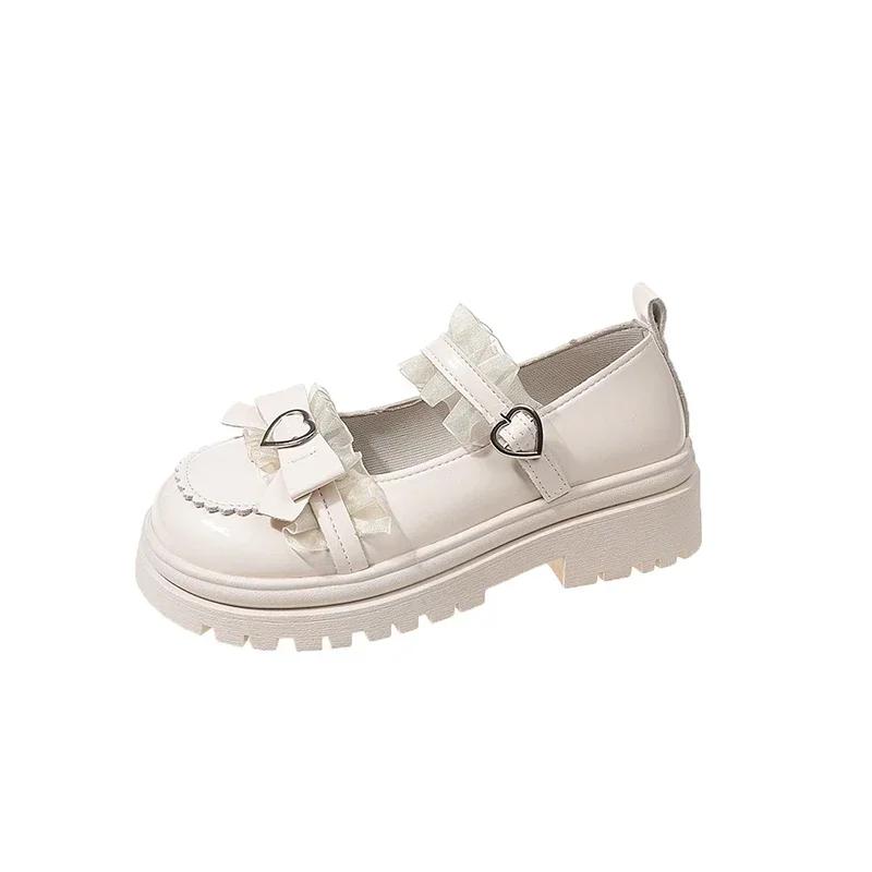 Fashion Shoes for Women 2025 New Summer High Quality PU Mary Jane Shoes Round Toe Medium Heel Bow Knot One-Word Buckle Women's Shoes