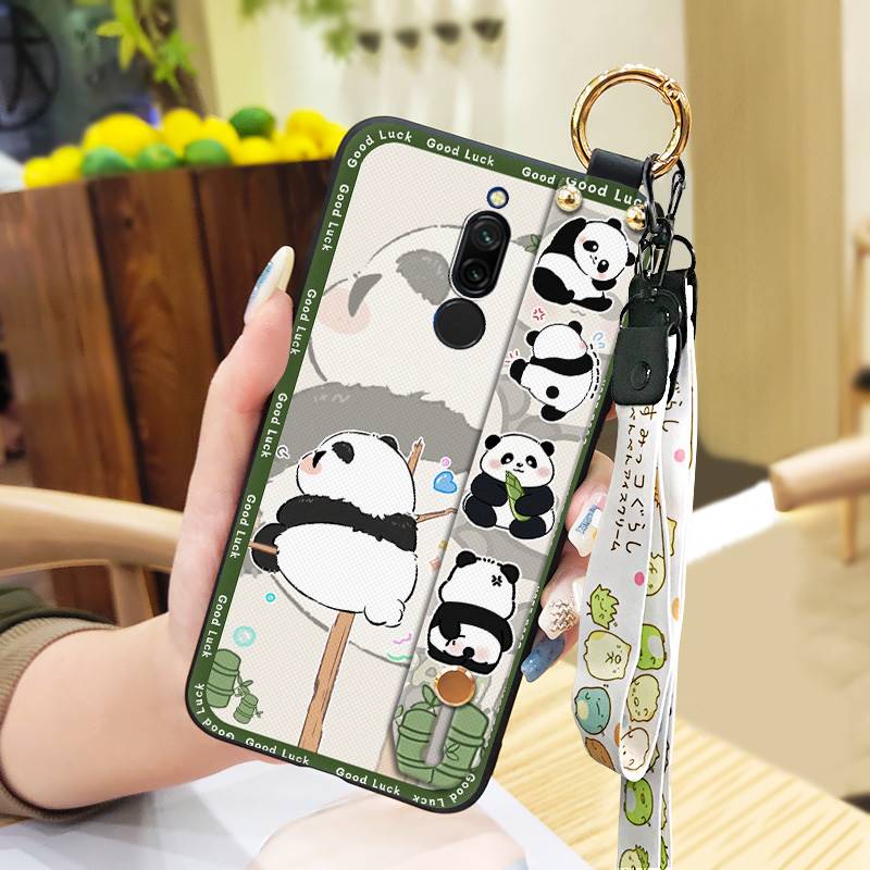 Cute Kickstand Phone Case For Xiaomi Redmi 8 Protective Silicone Cartoon Fashion Design Back Cover Lanyard Anti-knock