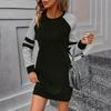 Women's Loose Comfortable Casual Fashionable Contrasting Color Round Neck Long Sleeved Sweatshirt Dress