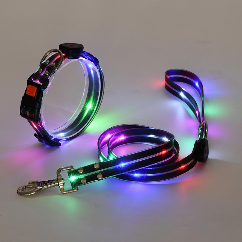 LED Leuchthalsband USB-Aufladung Haustierhalsband mit Licht PVC Geflochtenes Gurtband Hundeleine Leuchtendes Hundehalsband