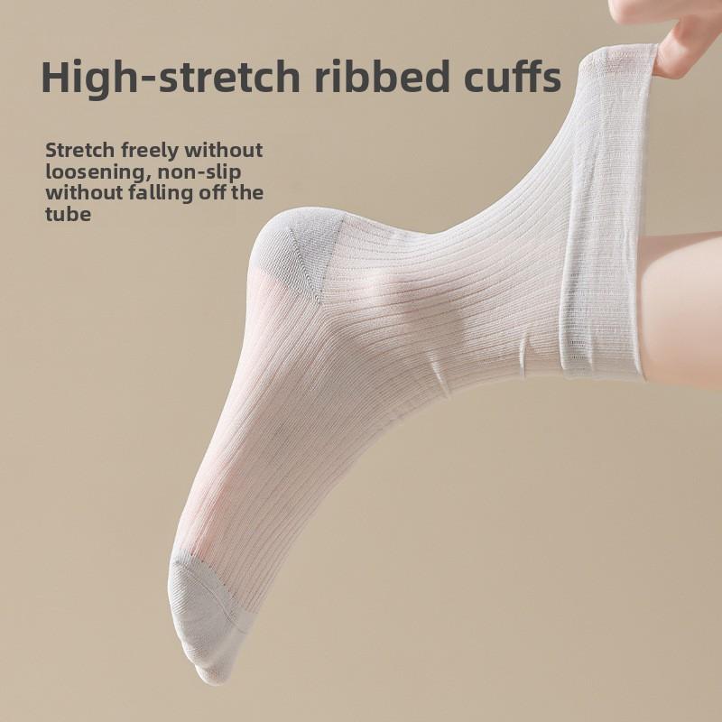 Summer Thin Ice Socks for Women, Boneless Crystal Silk Breathable Long Tube Glass Silk Ultra-thin Pile Socks