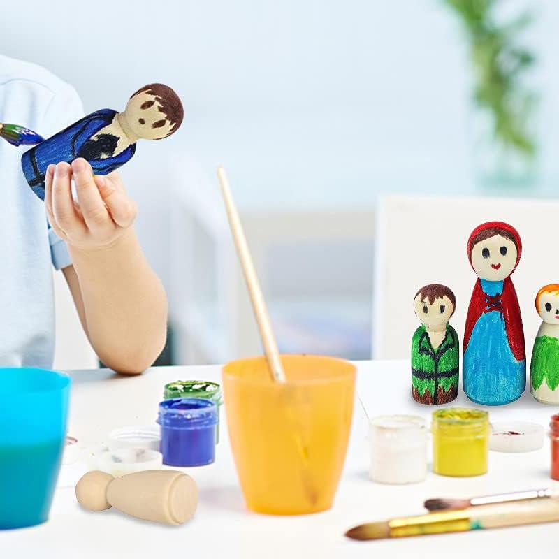 50Pcs Unfinished Wooden Peg Dolls with Storage Box Unfinished Peg People Doll Bodies DIY Art Craft Decorative Peg Doll People