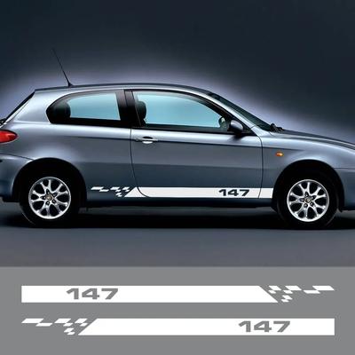 2PCS Car Door Side Stickers For Alfa Romeo 147 V6 I4 3.2 GTA Vinyl Film Long Strip Decals Facelift Auto Tuning Accessories