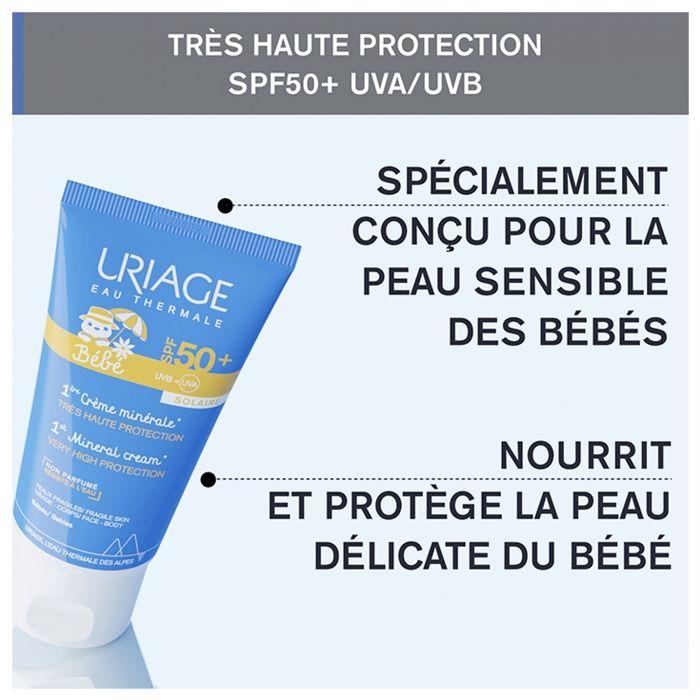 Crème solaire - Uriage - Bébé 1ere Crème Minérale - SPF50+ - 50ml - Protection UVA/UVB