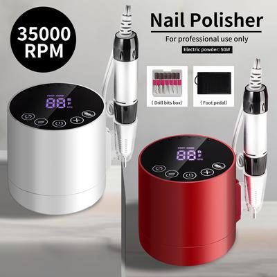 50W Electric Nail Drill Machine with Foot Pedal 35000RPM Nail Pedicure File for Manicure Salon Polishing Milling Low Noise Tools