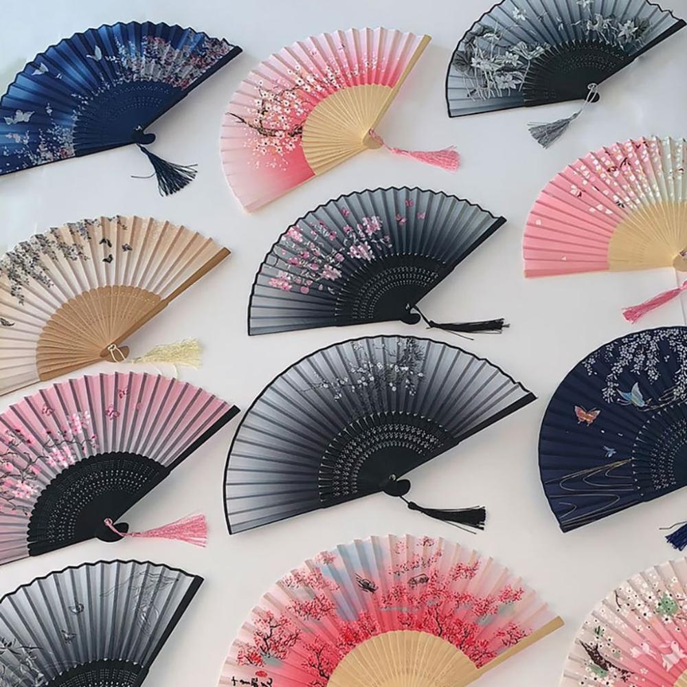 Bamboo Wooden Handmade Colorful Vintage Style Fan Crafts Dance Hand Fan Folding Fan Home Decoration