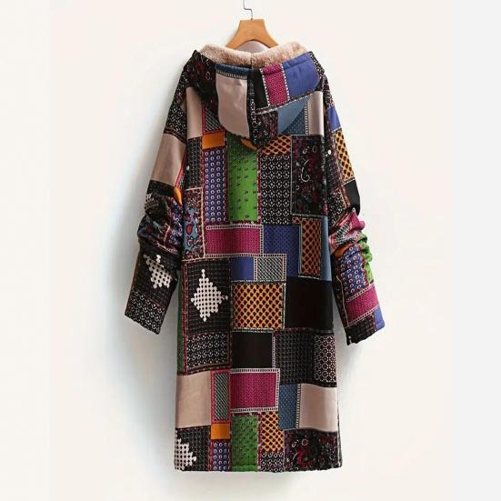 Vestes polaires pour femmes zippées à imprimé floral doublées sherpa à capuche veste patchwork style ethnique vintage