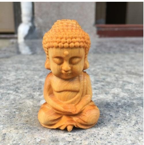 Buddha Statue Desktop Ornament,Cliff Cypress Wood Carving Cute Tathagata Small Buddha Figurine Crafts,For Home Decoration Gift