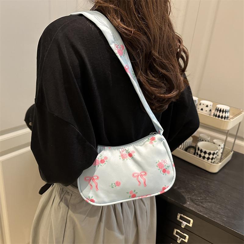 Sweet Lady's New Bow Broken Flower Canvas Bag Shoulder Bag High Value Diagonal Span Cute Bag