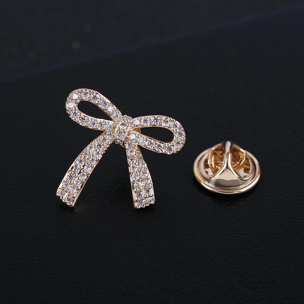 Elegant Zirconia Bow Brooch, Stylish Women's Pin for Suit Lapels or Shirts