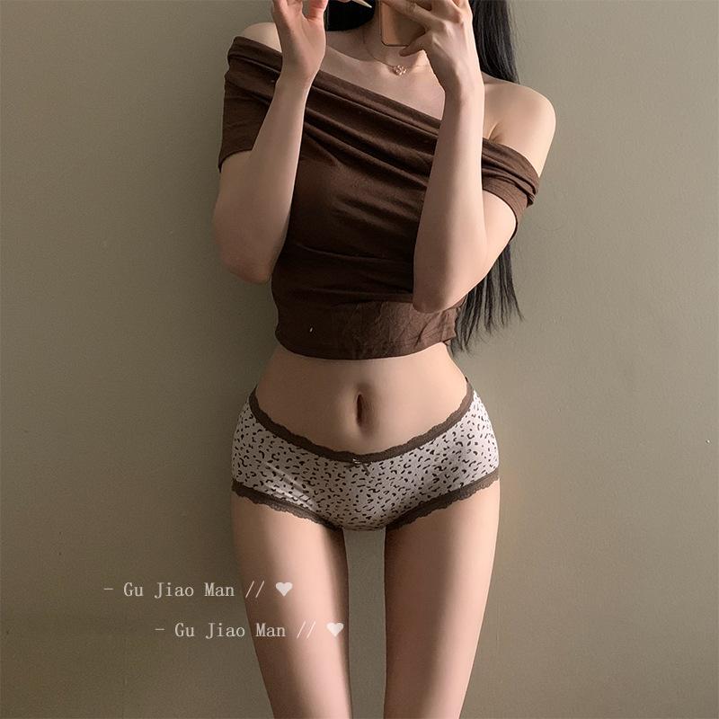 

Нижнее белье для девочек с леопардовым принтом, новое, хлопковое, антибактериальное, с полной ластовицей и средней талией L кофейный