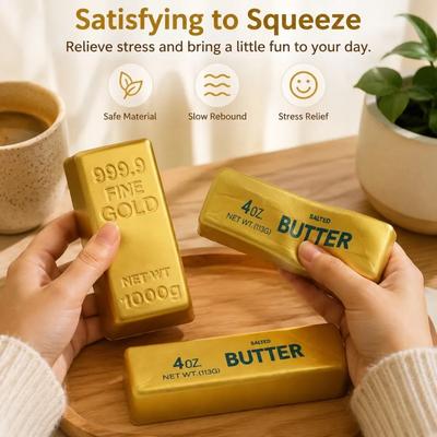 Simulate Gold Brick Squishy Slow Decompression Stress Relief Toy Realistic Gold Bar Squeeze Anti-Anxiety Fidget Toy Party Gift