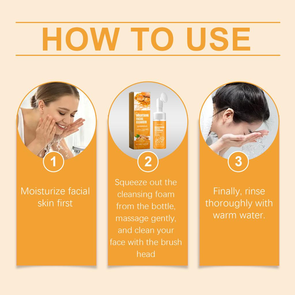 EELHOE  Turmeric Facial Cleanser Gentle Cleansing Facial Pore Skin Refreshing Oil Control Moisturizing Water Locking Cleanser