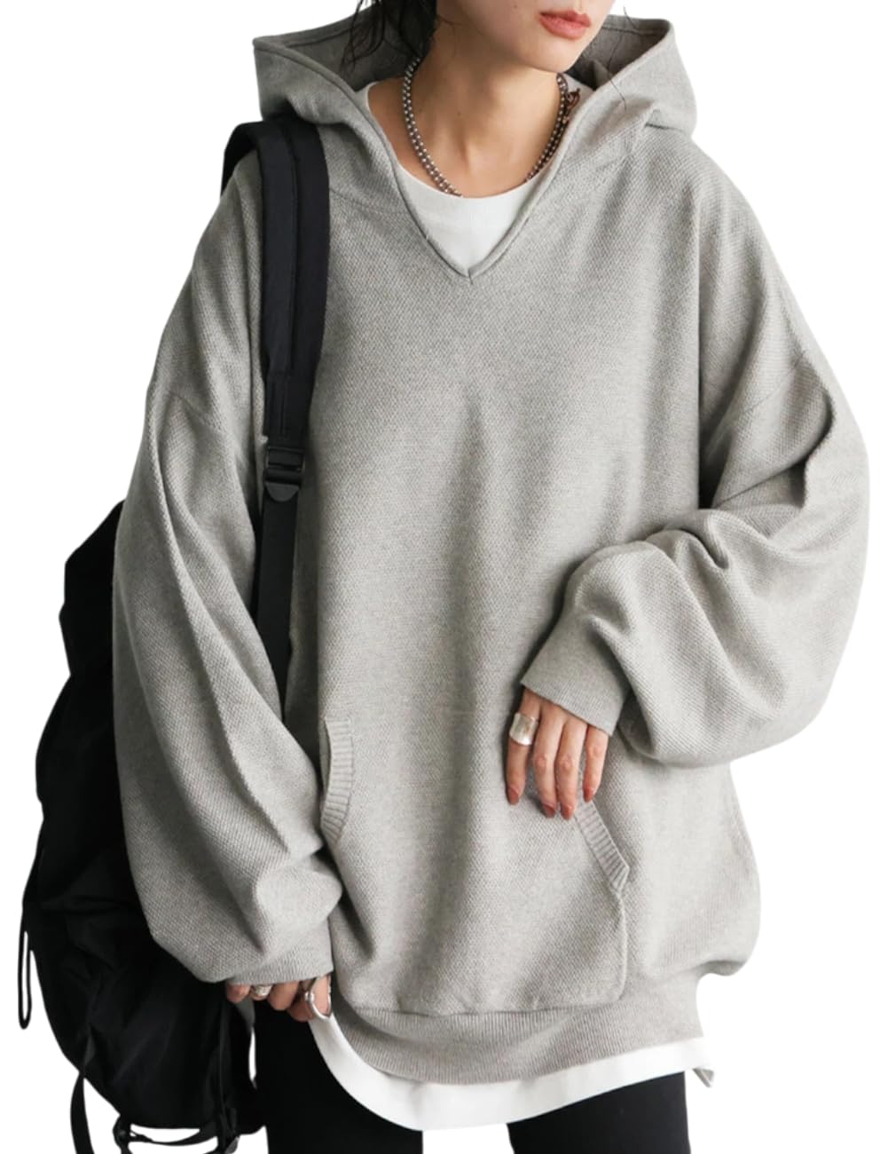 [antiqua] Antiqua Women s Long-Sleeve Plain Ribbed Piqué Knit Hoodie ZA-00282 One Size 15 Heather Gray