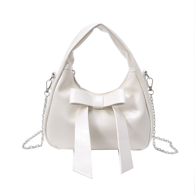 Sweet Bow Pu Shoulder Bags for Women Simple Solid Color Ladies Chain Crossbody Bag Versatile Portable Girls Handbags Clutch