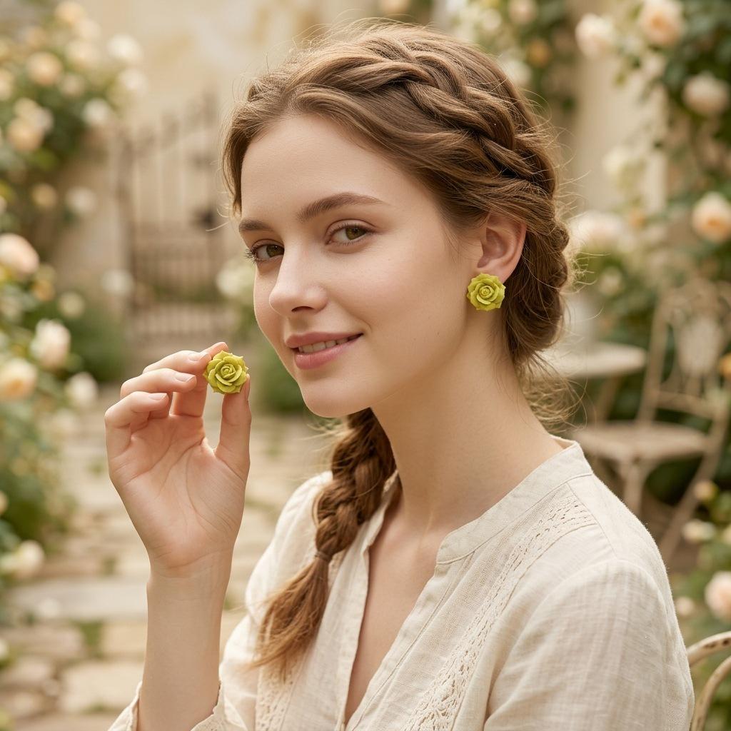 High-End Summer Rose Resin Stud Earrings - Versatile, Elegant Accessories for Women