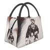 Custom 3D Printing Brown Checkered Cowhide Patche Lunch Bag Women Cooler Thermal Insulated Lunch Boxes for Office Travel