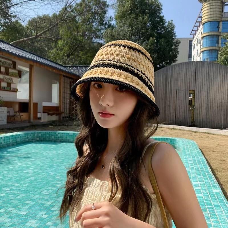 Hollow Knitted Fashionable Fisherman Hat With Color Splicing Design For Daily