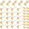 40Pcs 304 Stainless Steel Stud Earring Findings, with Loop and Ear Nut/Earring Backs, Real 24K Gold Plated, 9mm, Hole: 1.8mm, Pin: 0.8mm, Ball: 6mm