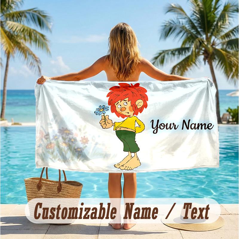 Custom Text Beach Towel, Soft Absorbent Swimming Multi-use TowelPumuckl