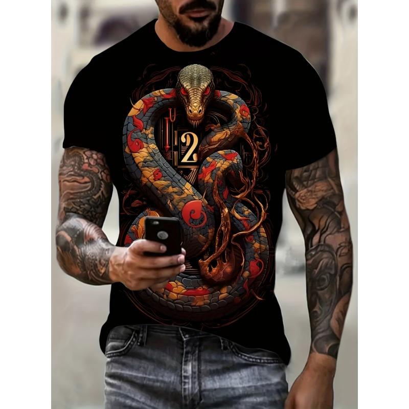 

Snake Pattern 3D Printed Adult Men s T-shirt Short sleeved Cool Daily Street Style Comfortable Top S