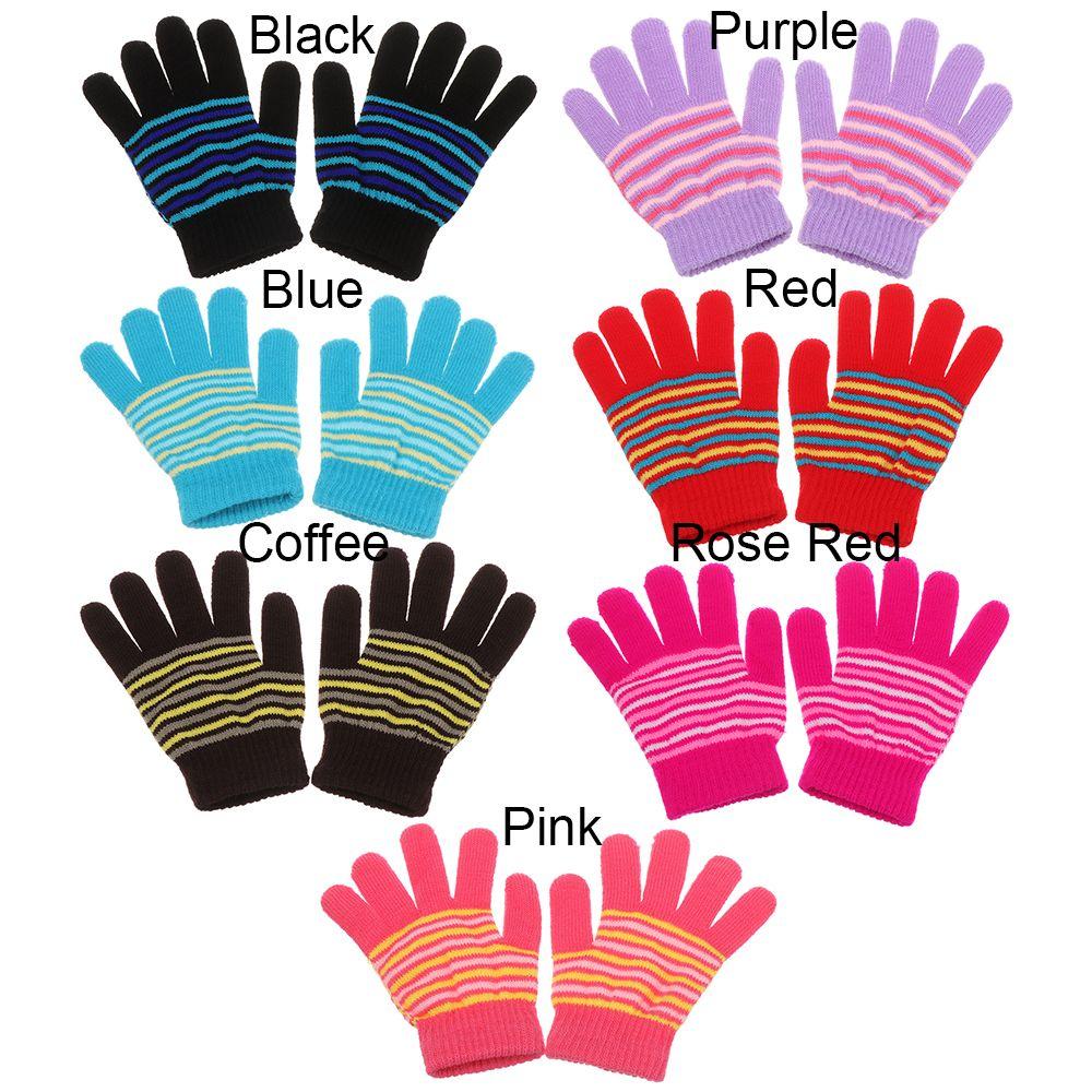 Venkovní Dívčí Chlapecké Zesílené Kreslené Dětské Prstové Rukavice s Potiskem Pruhů