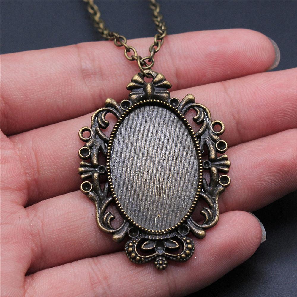 45cm Or 70cm Long Chain Necklace Oval Glass Cabochon Base Setting Tray Minimalist Jewelry Components QN054