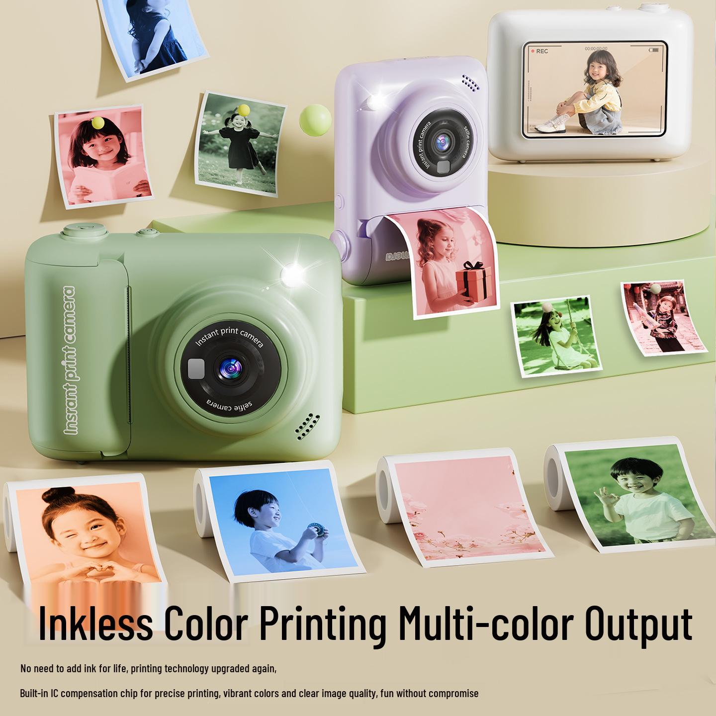 Colorful HD Instant Print Digital Camera for Kids – Multifunctional Holiday Gift слоновая кость