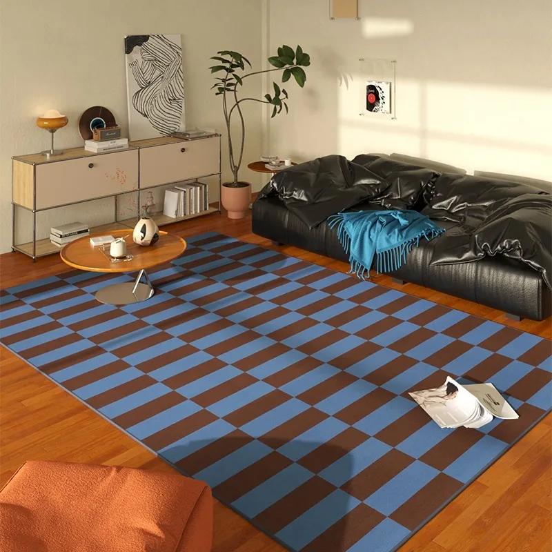 Living Room Modern Retro Blue Carpet Stripes Lines Bedroom Bedside Soft Rug Coffee Table Leisure Area Plush Floor Mat Alfombra