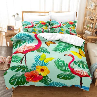 Flamingo Bettbezug Set King Queen Größe Bettwäsche Set Mit Tropischer Pflanze Blumenmuster Für Kinder Polyester Bettdeckenbezug