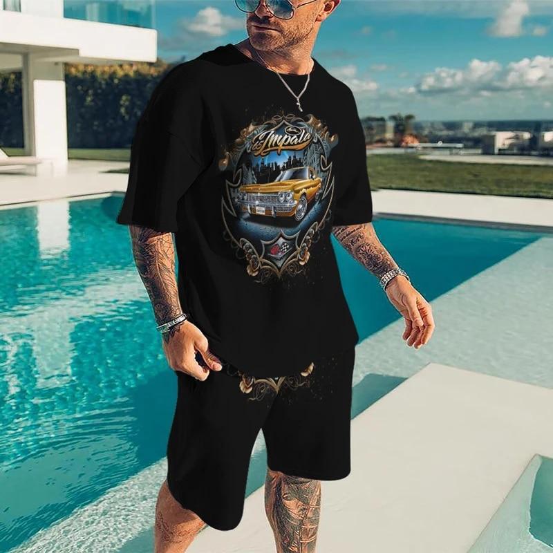 3D Printing Oversized Trend T-shirt Novelty Suit Harajuku Leisure Mature Short Sleeve Set Mature Large Size Loose Menswear
