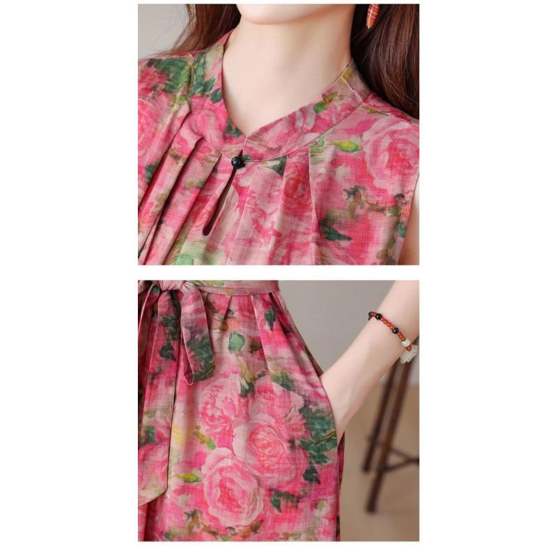 Elegant Floral Print Plus Size Dress for Middle Aged Women Summer Cotton Long Dress