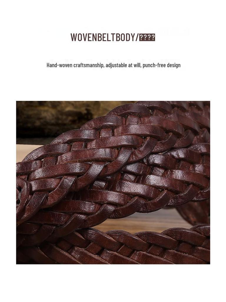 Women's Genuine Leather Woven Belt - Handmade, Punch-Free, Pin Buckle, Decorative Cowhide, In Stock