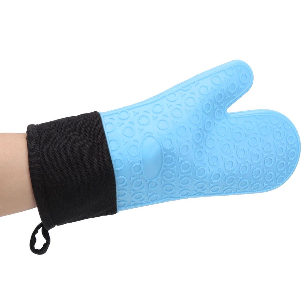 Silikon Topflappen Rutschfest Küchen Backhandschuhe Hochtemperaturbeständig 2 Finger Lang Blau