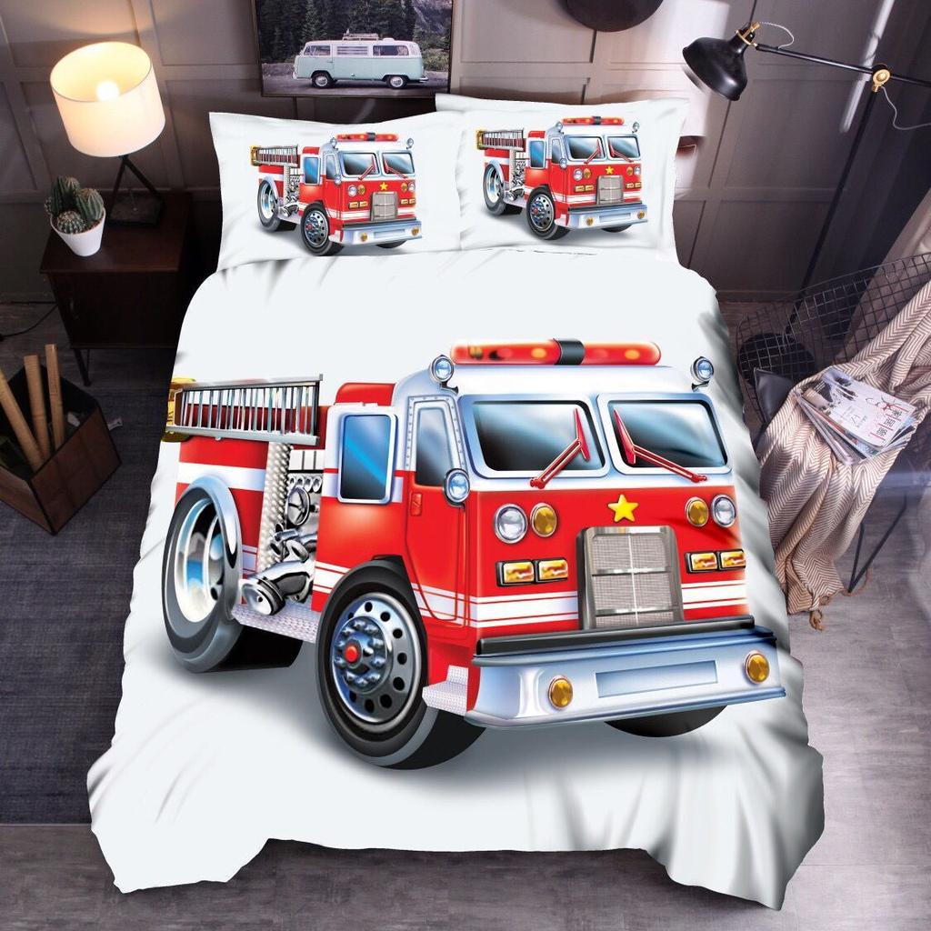 Classic Durable King Queen Firefighter Truck Size Red Firemen Car For Kids Boys Girls Fire Engine Polyester Quilt