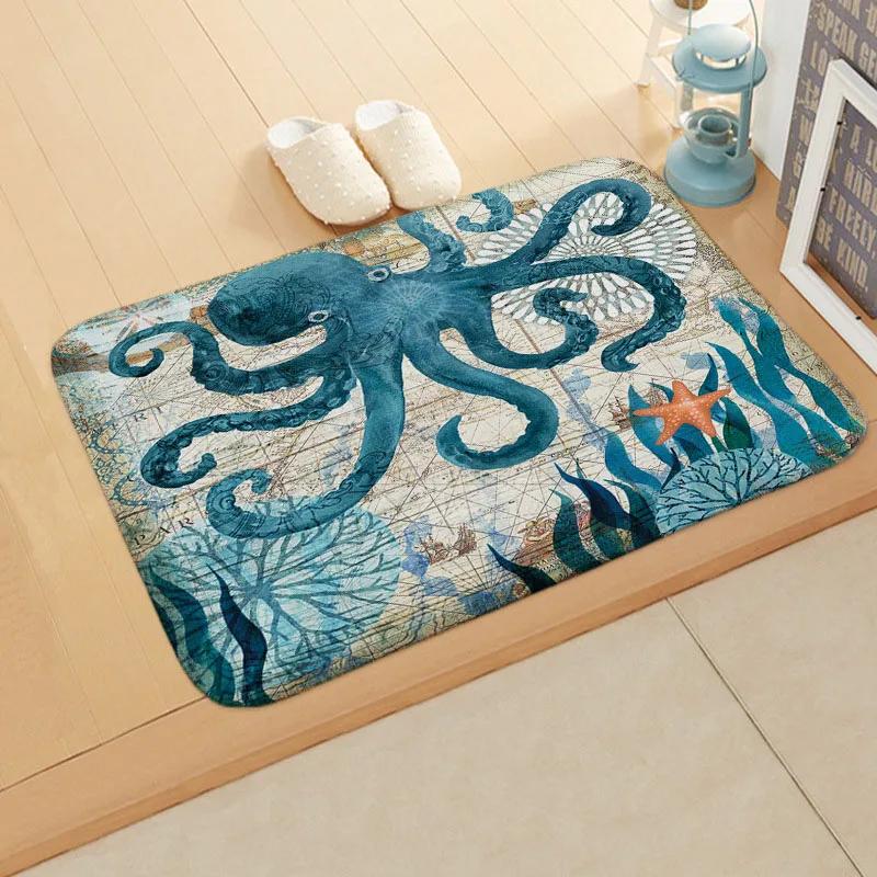 Ocean Life Design Floor Mat - Vibrant Sea Creatures for Bathrooms, Living Rooms, Entrances, Perfect Coastal Addition