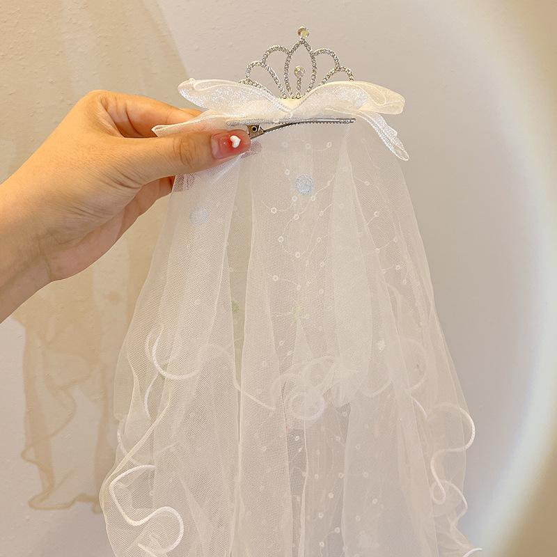 Children's Long Veil Princess Crown Photo Hairpin Flower Girl Baby White Girl Headwear Kids Women Hair Accessories