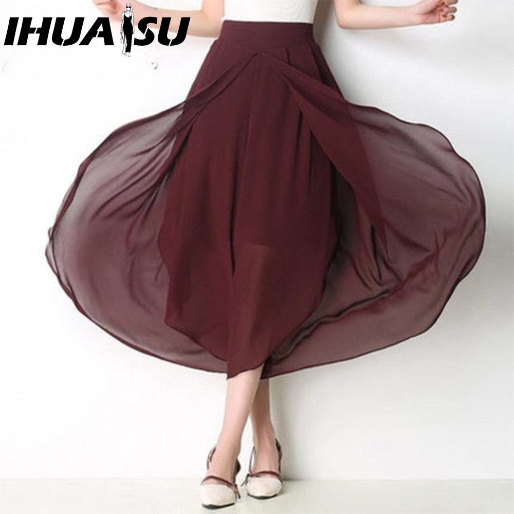 IHUASU 4 Color Summer Pants Loose Women Ankle Length Trousers High Waist Chiffon Skirt Wide Leg Trousers Plus Size Pants
