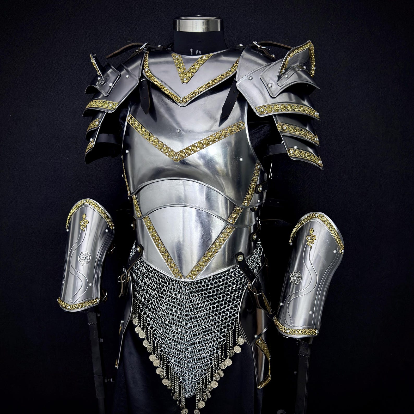 Medieval Knight Full Armor Suit Handmade Steel Plate Armor Gold Trim LARP Cosplay Costume