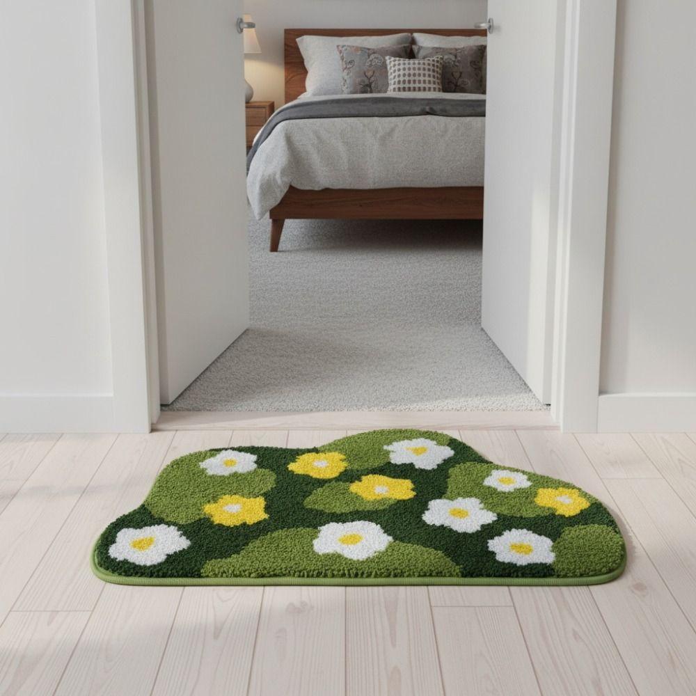Thickened Moss Rug Absorbent Bedside Small Carpet Flower Pattern Bathroom Mat Bedroom