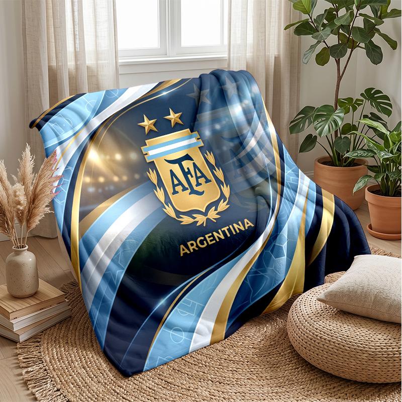 Argentina Football Printed Flannel Blanket Skin Friendly Warm Decorative Throw for Indoor Couch Bed Daily Use