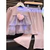 Girls Fashion Two-Piece Set - Spring-Autumn New Style | Tulle Top with Trendy Heart Decorations & Solid Color Sweet Pants for Girls