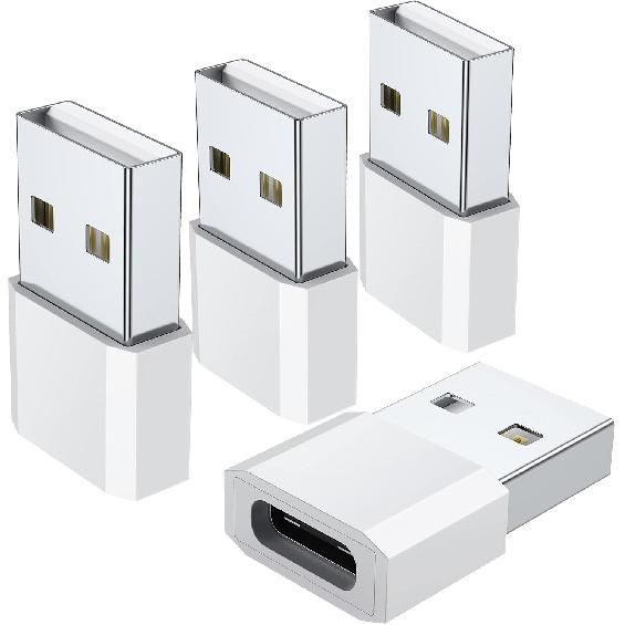 USB C Female to USB Male Adapter (4-Pack), Type C Charging Cord Connect USB A Charger for iPhone 17 16 15 14 13 12 11 Pro Max, iPad Air 5 Mini 6,