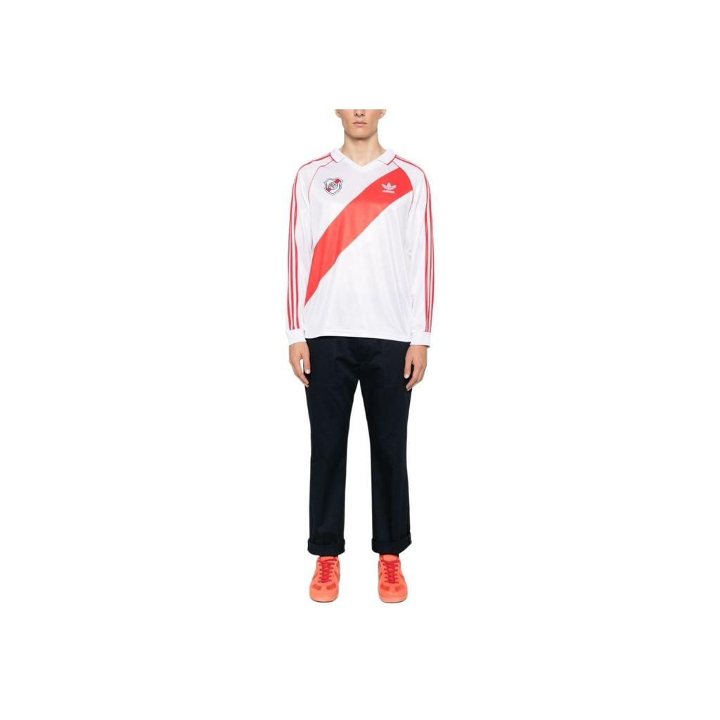 Adidas Originals Striped Logo Embroidered Print Pattern Pullover Raglan Long Sleeve T-Shirt Men Tops White IV7546