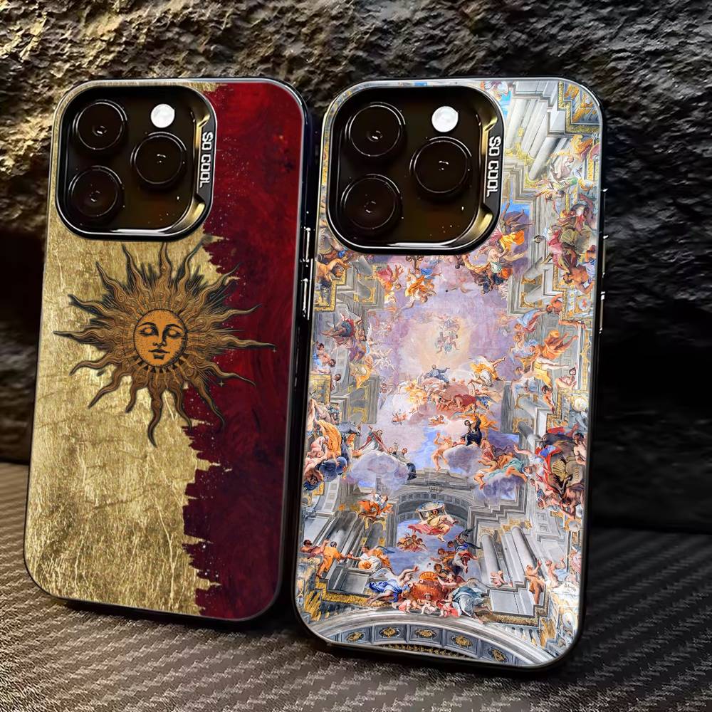 Custodia per Telefono Pittura Arte Rinascimentale R- Per iPhone 17,16,15,14,13,12,11 Plus,Pro Max,XS,Interno Placcato Argento Colorato