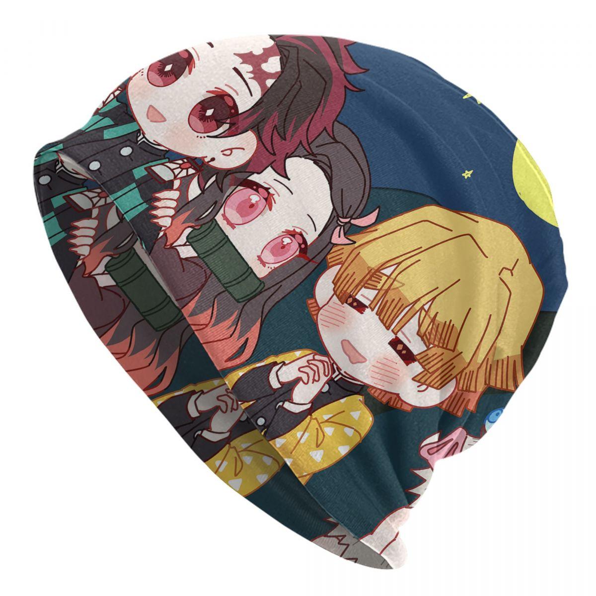 

Demon Slayer Anime Bonnet Hat Knitting Hats Vintage Outdoor Kamado Tanjirou Skullies Beanies Hats Unisex Warm Multifunction Cap