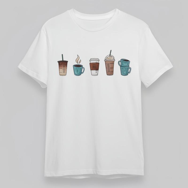 Women's Plus Size Classic T-Shirt Coffee and Tea Cups Collection Printed Tee USA