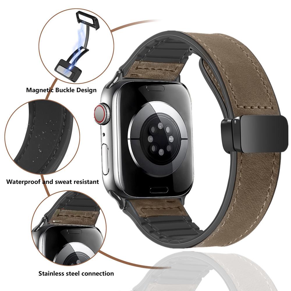 Leather+Silicone Strap for Apple Watch Band Ultra 49mm 44mm 45mm 41mm 46mm 40mm 42mm Magnetic Bracelet Iwatch Series 10 9 8 7 6